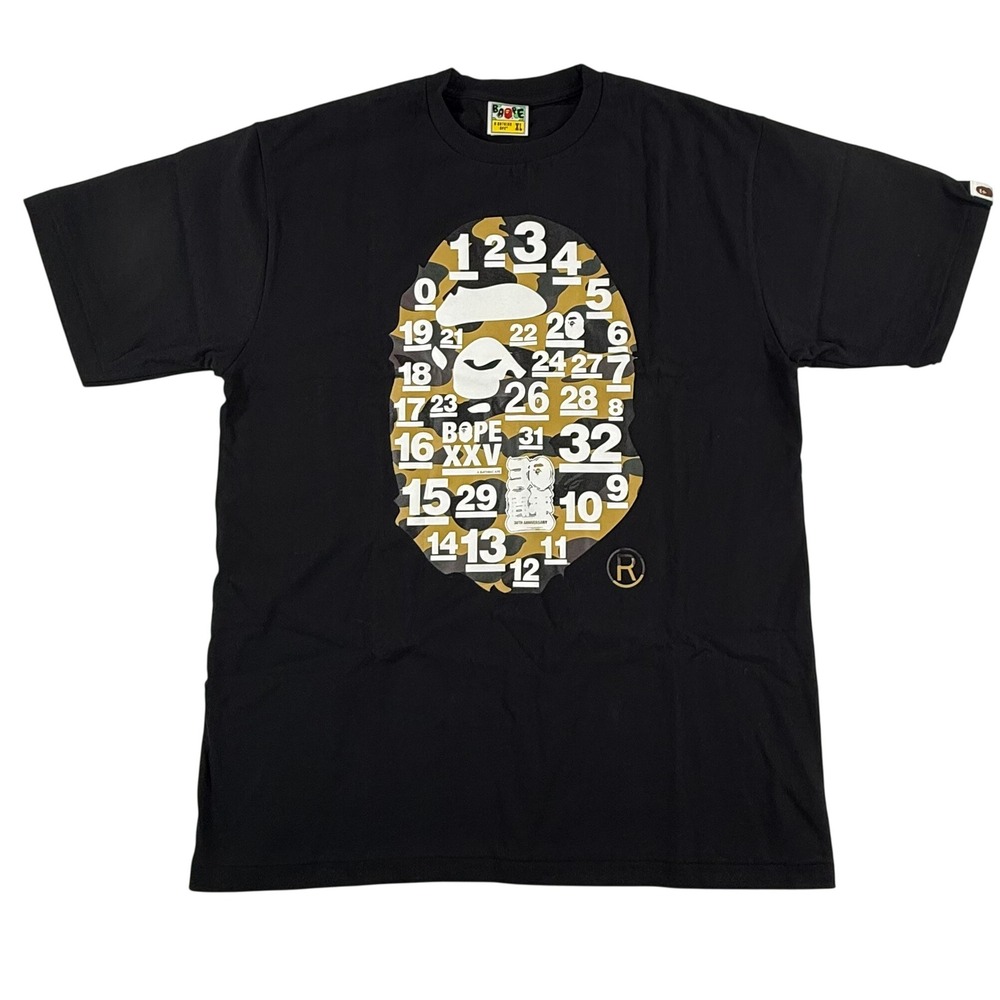 A Bathing Ape BAPE Big Ape Head Camo Numbered Graphic T-Shirt Black XL